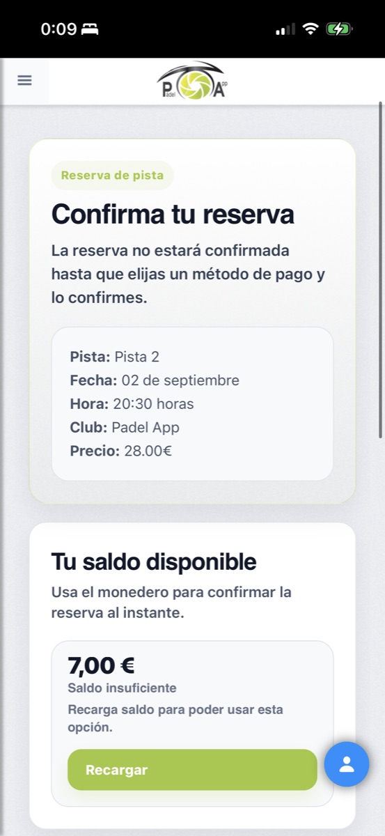 Confirmación de una reserva